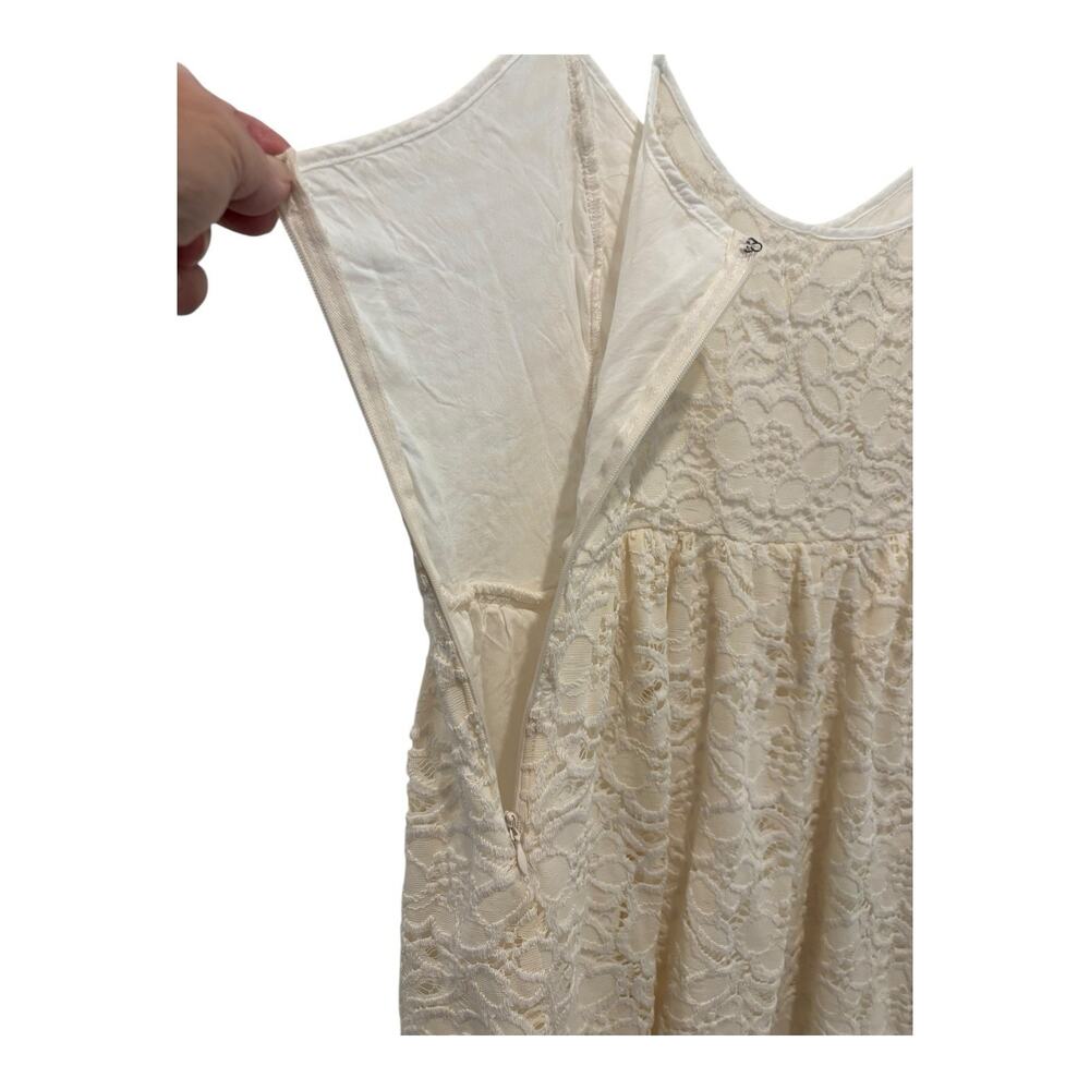 Abercrombie Fitch Mini Dress Womens Large Beige Floral Eyelet Lace Fairy Boho‎ - Picture 7 of 10